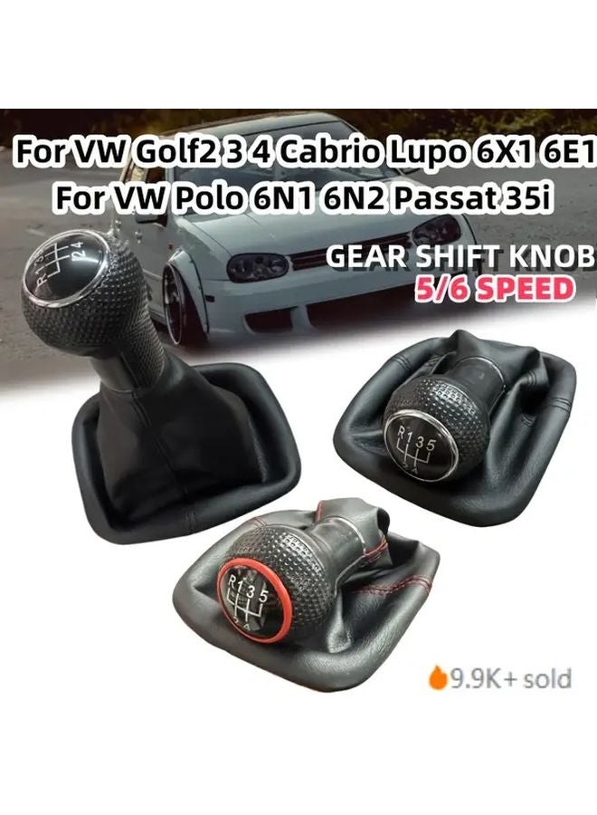 غطي مقبض ناقل الحركة من Red 5 Speed المصنوع من الجلد الصناعي لفولكس فاجن جولف 2 و3 و4 وكابريوليه وباسات - Image 1